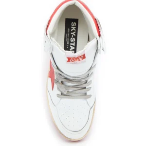 GOLDEN GOOSE Baskets Homme Sky Star Sérigraphie Cuir Blanc Rouge Distributeur Officiel 12