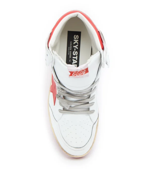 GOLDEN GOOSE Baskets Homme Sky Star Sérigraphie Cuir Blanc Rouge Distributeur Officiel 3