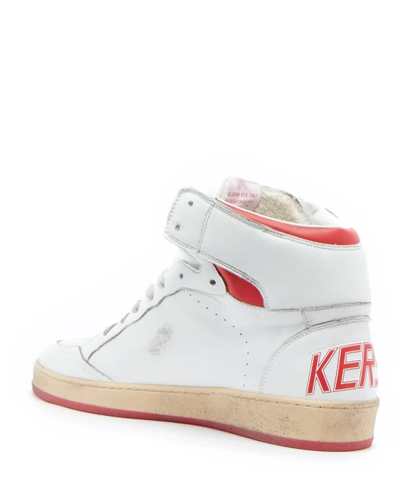 GOLDEN GOOSE Baskets Homme Sky Star Sérigraphie Cuir Blanc Rouge Distributeur Officiel 4