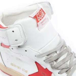 GOLDEN GOOSE Baskets Homme Sky Star Sérigraphie Cuir Blanc Rouge Distributeur Officiel 16