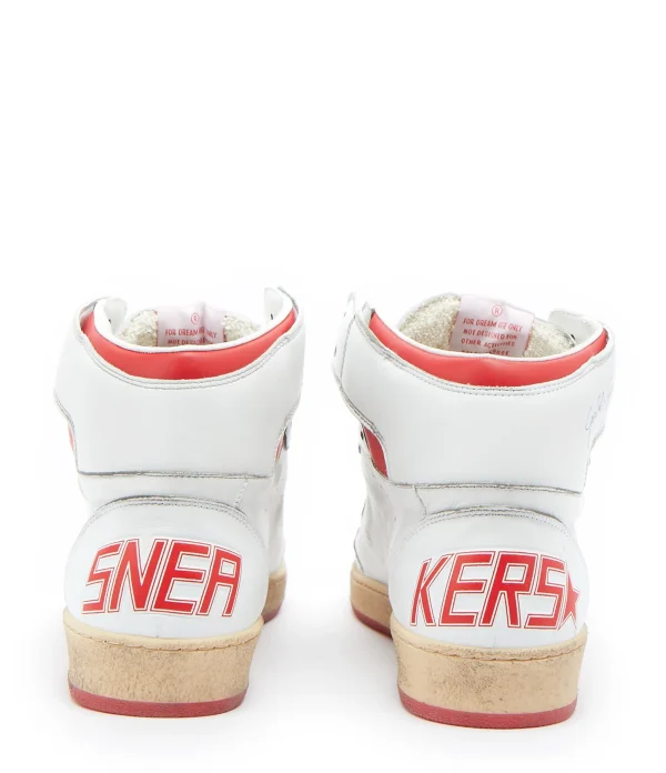 GOLDEN GOOSE Baskets Homme Sky Star Sérigraphie Cuir Blanc Rouge Distributeur Officiel 6