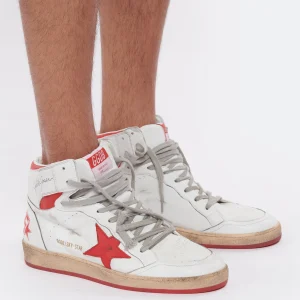 GOLDEN GOOSE Baskets Homme Sky Star Sérigraphie Cuir Blanc Rouge Distributeur Officiel 20