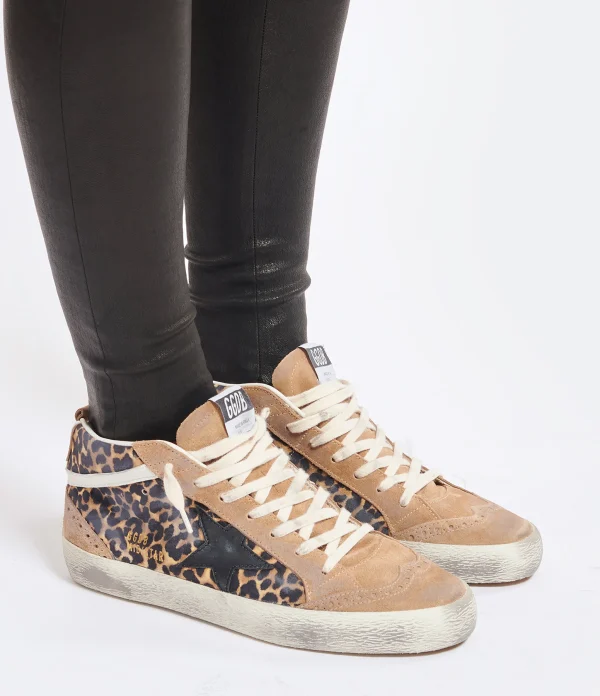 magasins pas chers GOLDEN GOOSE Baskets Mid Star Cuir Léopard 6