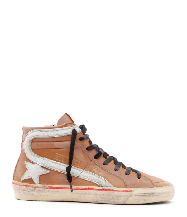 GOLDEN GOOSE Baskets Homme Slide Vintage Cuir Cognac Blanc des prix incroyables 1