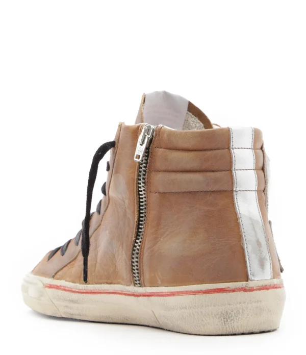 GOLDEN GOOSE Baskets Homme Slide Vintage Cuir Cognac Blanc des prix incroyables 4