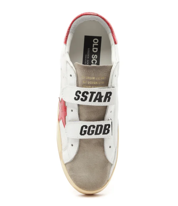 GOLDEN GOOSE Baskets Old School Cuir Blanc Rouge Irisé magasin pas cher 3