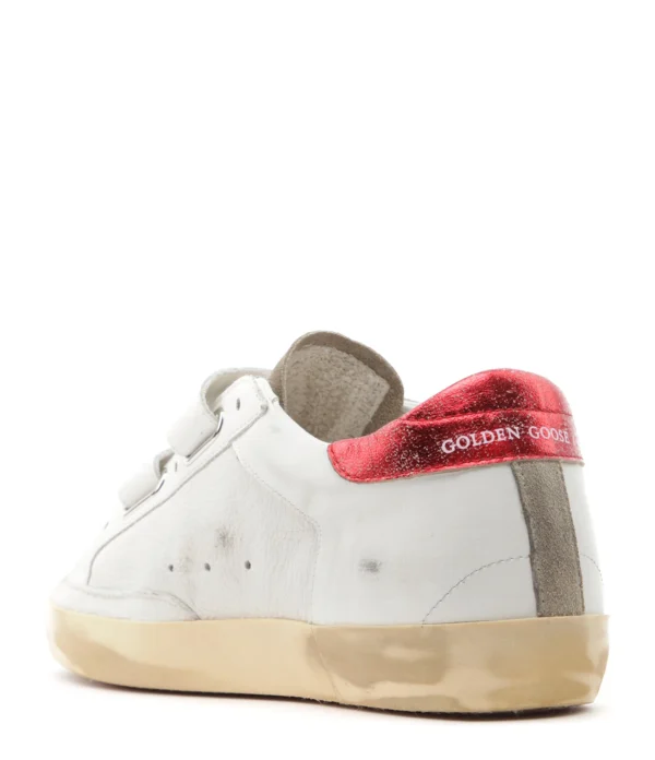 GOLDEN GOOSE Baskets Old School Cuir Blanc Rouge Irisé magasin pas cher 4