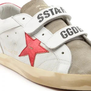 GOLDEN GOOSE Baskets Old School Cuir Blanc Rouge Irisé magasin pas cher 15