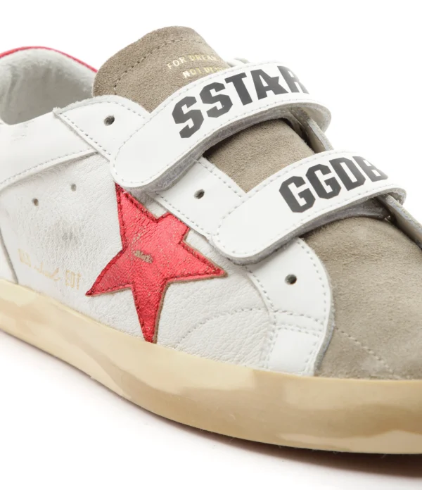 GOLDEN GOOSE Baskets Old School Cuir Blanc Rouge Irisé magasin pas cher 5