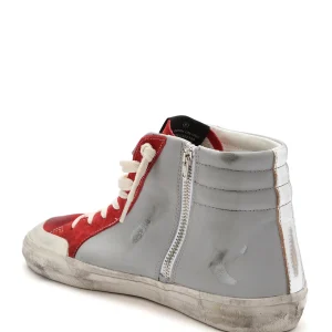 GOLDEN GOOSE Baskets Homme Slide Cuir Gris Rouge Blanc Argenté marques pas cher 8