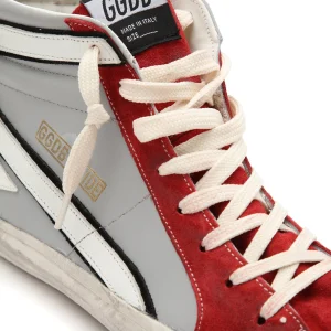 GOLDEN GOOSE Baskets Homme Slide Cuir Gris Rouge Blanc Argenté marques pas cher 10