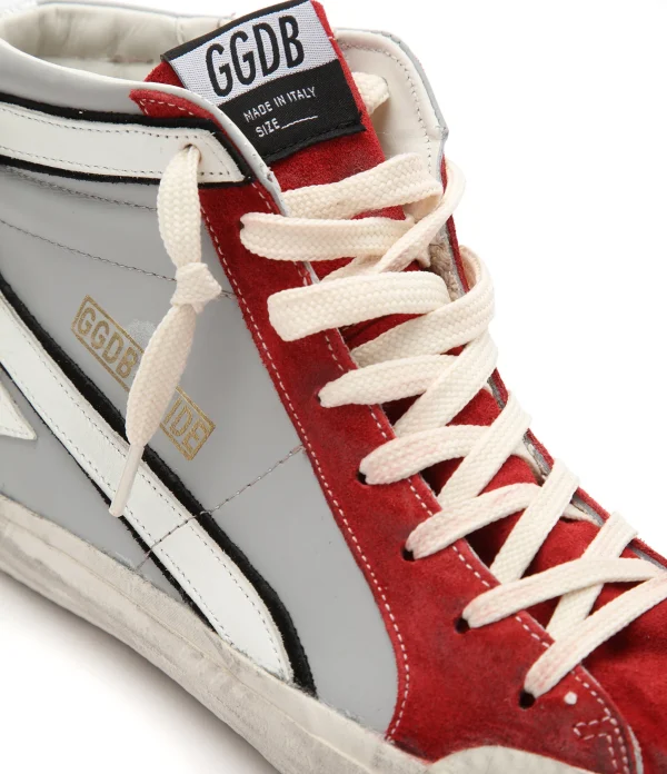 GOLDEN GOOSE Baskets Homme Slide Cuir Gris Rouge Blanc Argenté marques pas cher 4