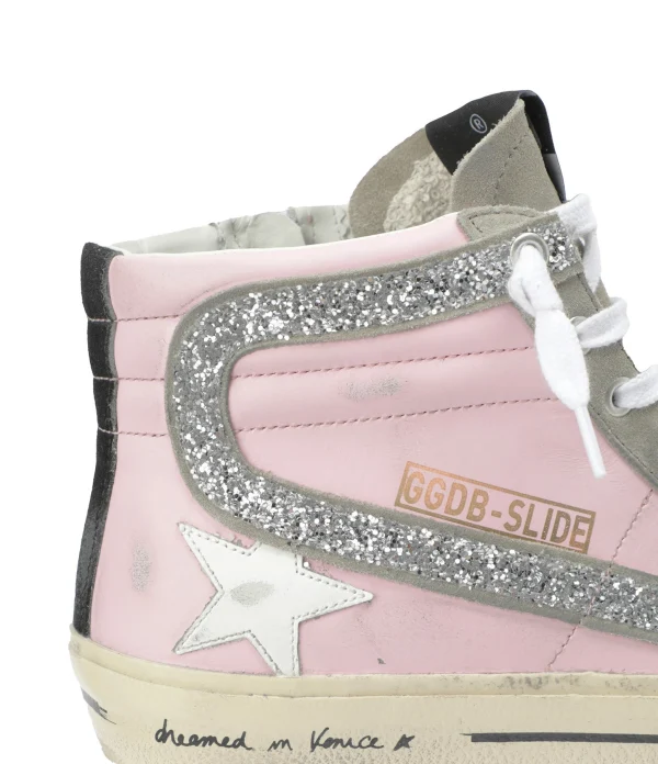 boutique pas cher GOLDEN GOOSE Baskets Slide Cuir Rose Taupe 5