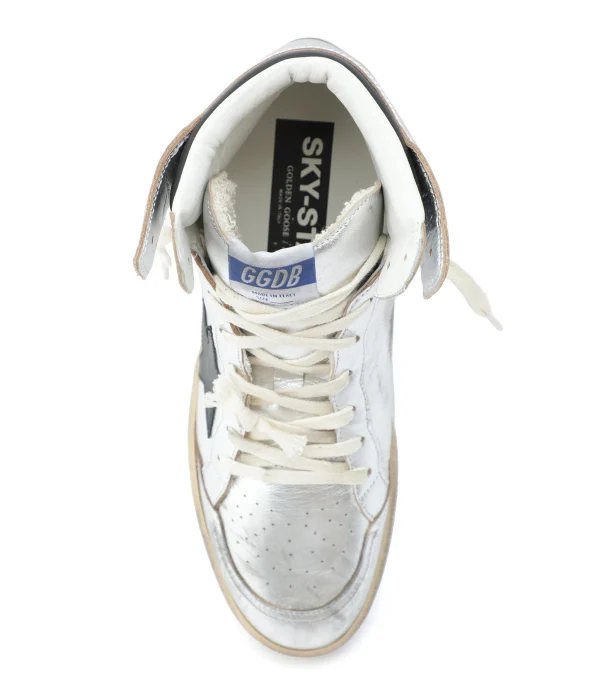 Les achats en ligne GOLDEN GOOSE Baskets Homme Sky Star Cuir Argenté Noir 3