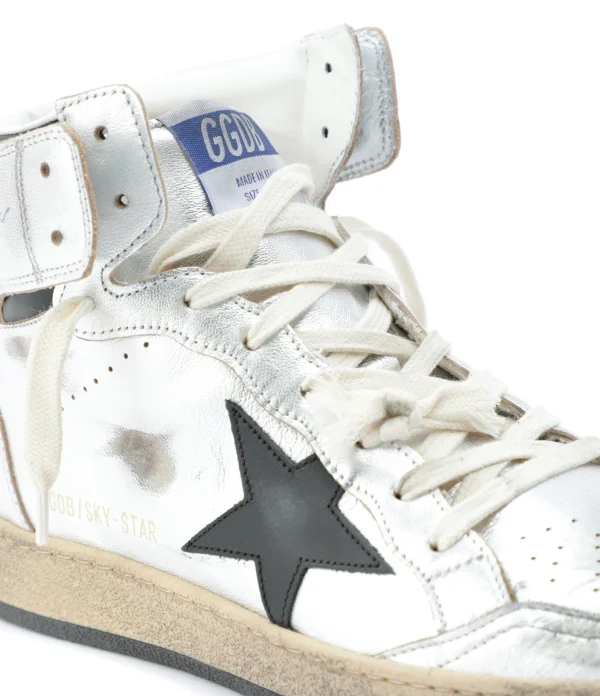 Les achats en ligne GOLDEN GOOSE Baskets Homme Sky Star Cuir Argenté Noir 5