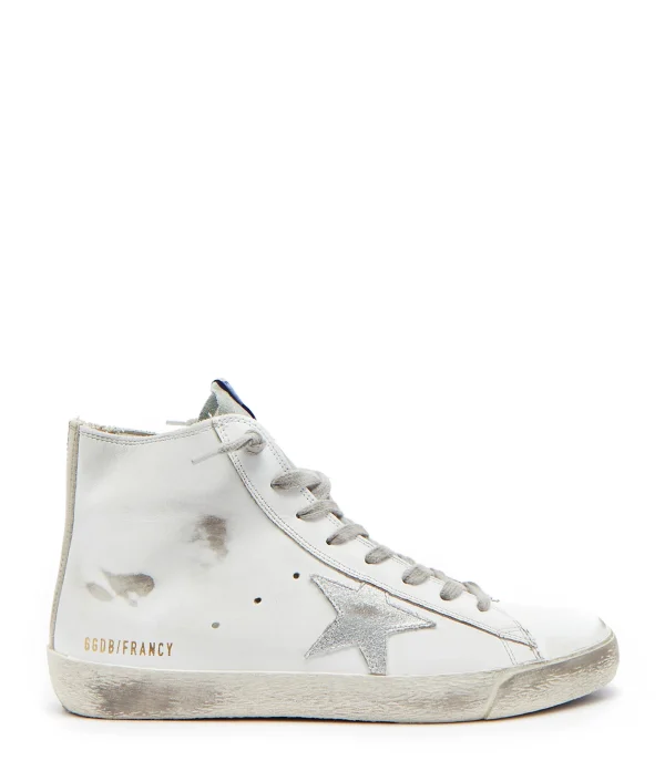 REMISE allant GOLDEN GOOSE Baskets Homme Francy Cuir Blanc Argenté 1