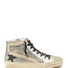 GOLDEN GOOSE Baskets Slide Cuir Beige Glitter Argenté REMISE allant 17