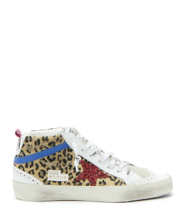 nouveau produit GOLDEN GOOSE Baskets Mid Star Cuir Blanc Léopard 1