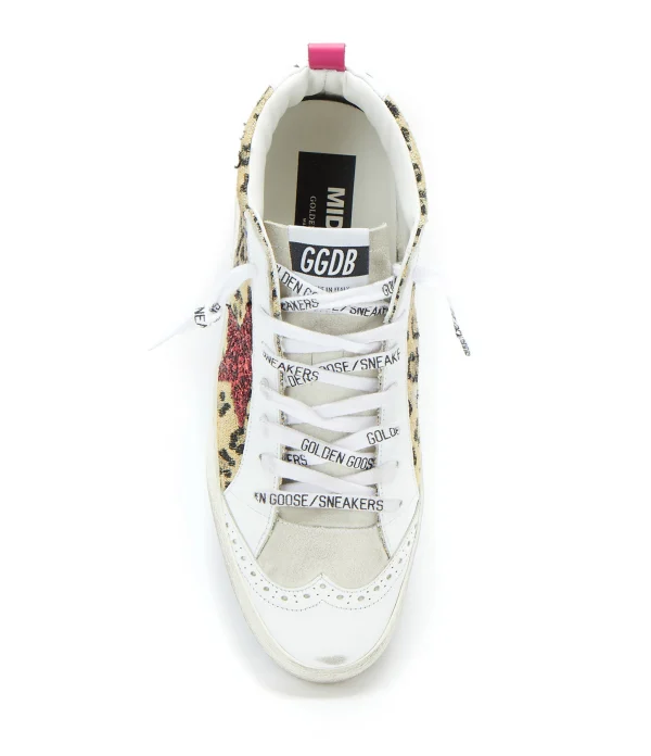 nouveau produit GOLDEN GOOSE Baskets Mid Star Cuir Blanc Léopard 3