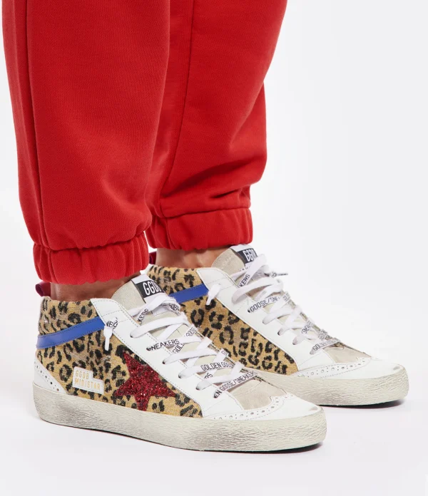 nouveau produit GOLDEN GOOSE Baskets Mid Star Cuir Blanc Léopard 6