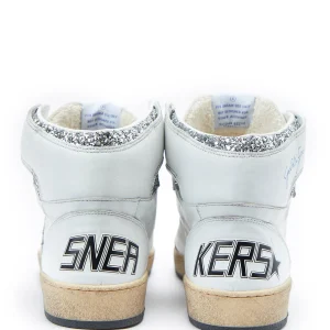 magasin en ligne france GOLDEN GOOSE Baskets Sky Star Sérigraphie Cuir Blanc Glitter 15