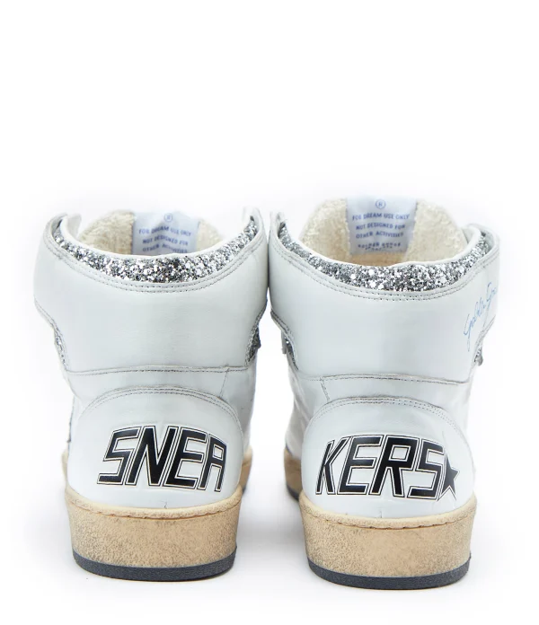 magasin en ligne france GOLDEN GOOSE Baskets Sky Star Sérigraphie Cuir Blanc Glitter 4