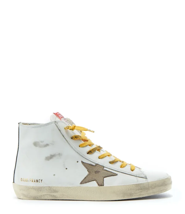 GOLDEN GOOSE Baskets Homme Francy Cuir Blanc Kaki prix de gros 1