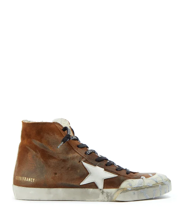 france en ligne GOLDEN GOOSE Baskets Homme Francy Cuir Cognac Blanc 1