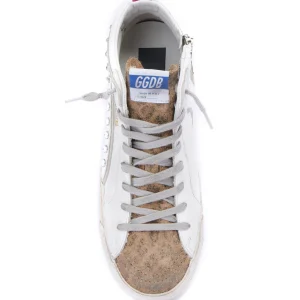 Livraison internationale GOLDEN GOOSE Baskets Slide Cuir Clous Blanc Léopard 10