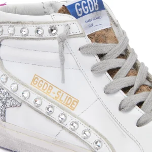 Livraison internationale GOLDEN GOOSE Baskets Slide Cuir Clous Blanc Léopard 14