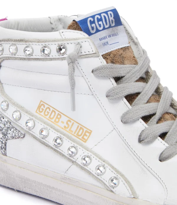 Livraison internationale GOLDEN GOOSE Baskets Slide Cuir Clous Blanc Léopard 5