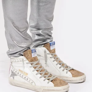 Livraison internationale GOLDEN GOOSE Baskets Slide Cuir Clous Blanc Léopard 16