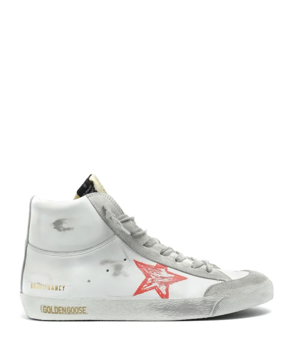 GOLDEN GOOSE Baskets Homme Francy Cuir Blanc Rouge dernières 1