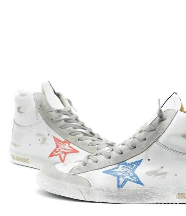 GOLDEN GOOSE Baskets Homme Francy Cuir Blanc Rouge dernières 3