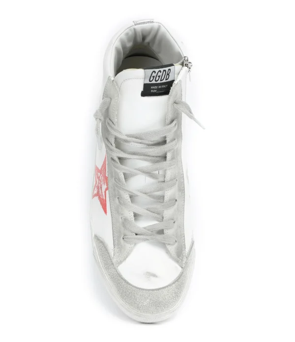 GOLDEN GOOSE Baskets Homme Francy Cuir Blanc Rouge dernières 4