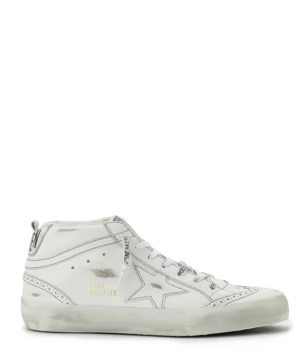 GOLDEN GOOSE Baskets Homme Mid Star Cuir Laminé Blanc Argenté belle 1