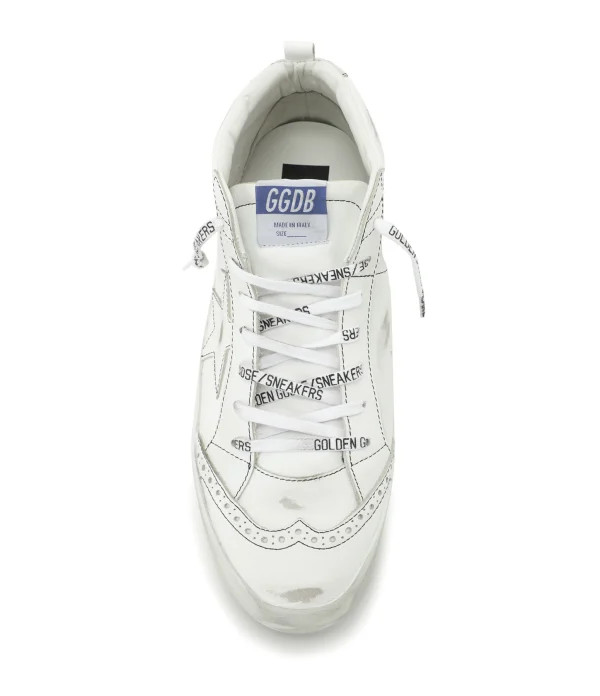 GOLDEN GOOSE Baskets Homme Mid Star Cuir Laminé Blanc Argenté belle 3