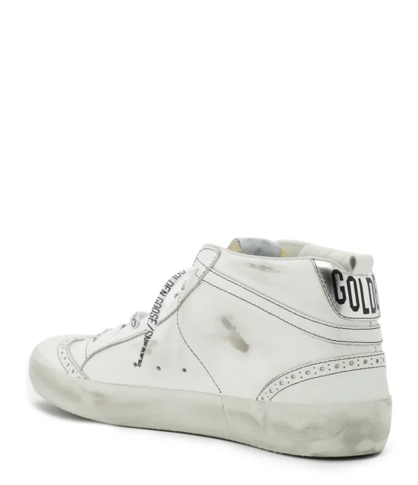 GOLDEN GOOSE Baskets Homme Mid Star Cuir Laminé Blanc Argenté belle 4