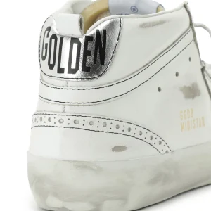 GOLDEN GOOSE Baskets Homme Mid Star Cuir Laminé Blanc Argenté belle 12