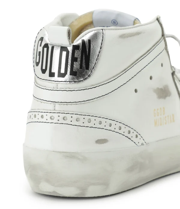 GOLDEN GOOSE Baskets Homme Mid Star Cuir Laminé Blanc Argenté belle 5