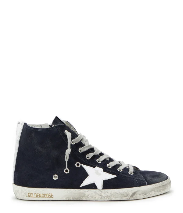 GOLDEN GOOSE Baskets Homme Francy Cuir Suédé Bleu Nuit soldes en ligne 1