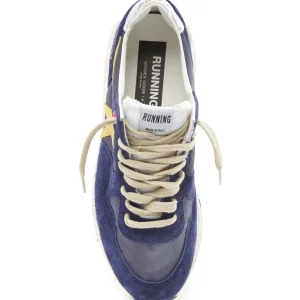 Neuve avec étiquette GOLDEN GOOSE Baskets Homme Running Sole Cuir Bleu Foncé Marine Moutarde 8