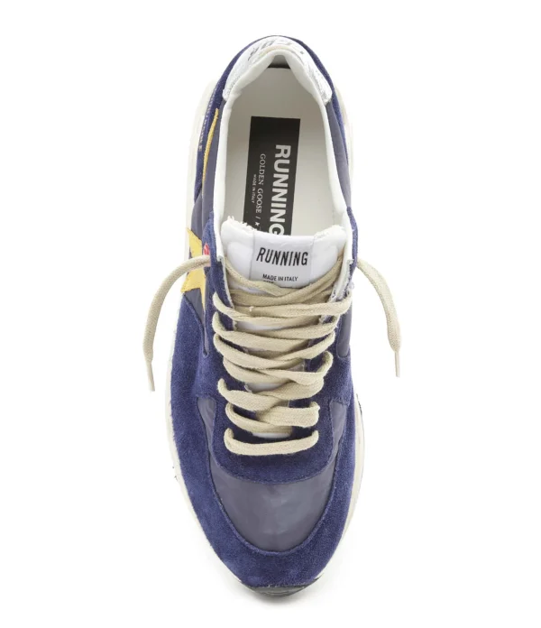 Neuve avec étiquette GOLDEN GOOSE Baskets Homme Running Sole Cuir Bleu Foncé Marine Moutarde 3