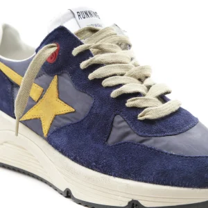 Neuve avec étiquette GOLDEN GOOSE Baskets Homme Running Sole Cuir Bleu Foncé Marine Moutarde 12