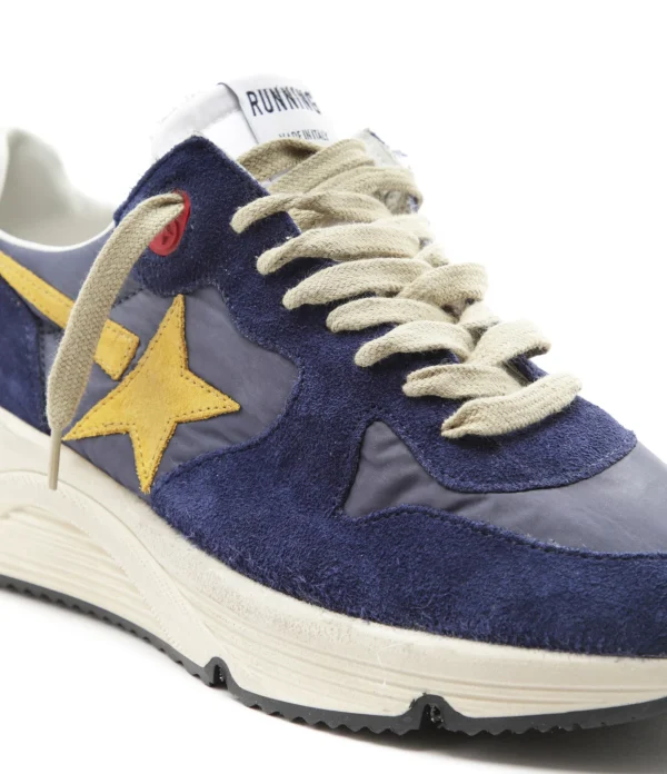 Neuve avec étiquette GOLDEN GOOSE Baskets Homme Running Sole Cuir Bleu Foncé Marine Moutarde 5