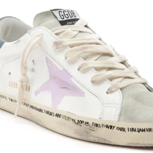 GOLDEN GOOSE Baskets Superstar Cuir Blanc Violet Pétrole magasins pour 14