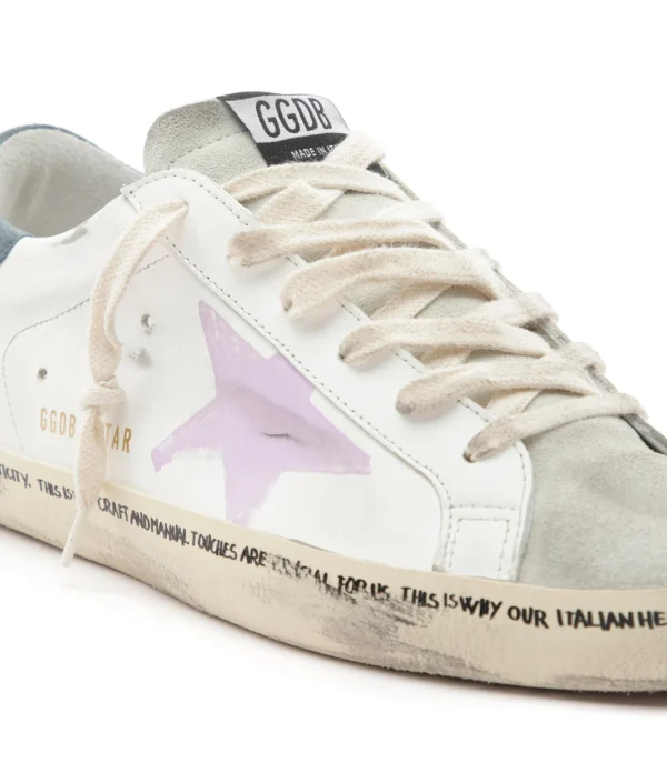 GOLDEN GOOSE Baskets Superstar Cuir Blanc Violet Pétrole magasins pour 5