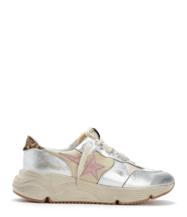 Large choix en ligne GOLDEN GOOSE Baskets Running Sole Cuir Beige Argenté 1