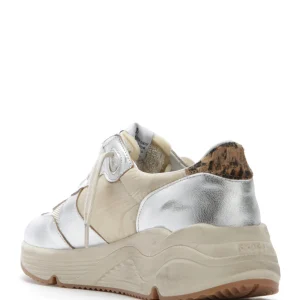 Large choix en ligne GOLDEN GOOSE Baskets Running Sole Cuir Beige Argenté 15