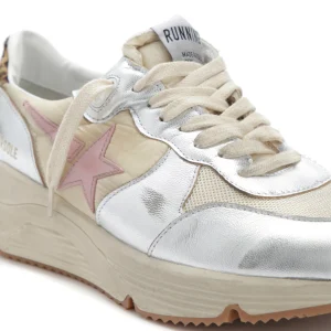 Large choix en ligne GOLDEN GOOSE Baskets Running Sole Cuir Beige Argenté 17